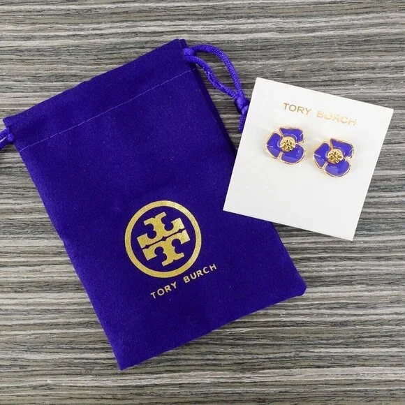 Tory Burch Fleur Flower Stud Earrings Purple OS - Picture 11 of 14